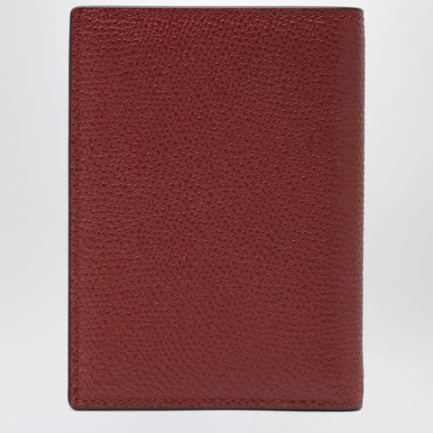 Valentino Dark red Vlogo card holder in grained leather