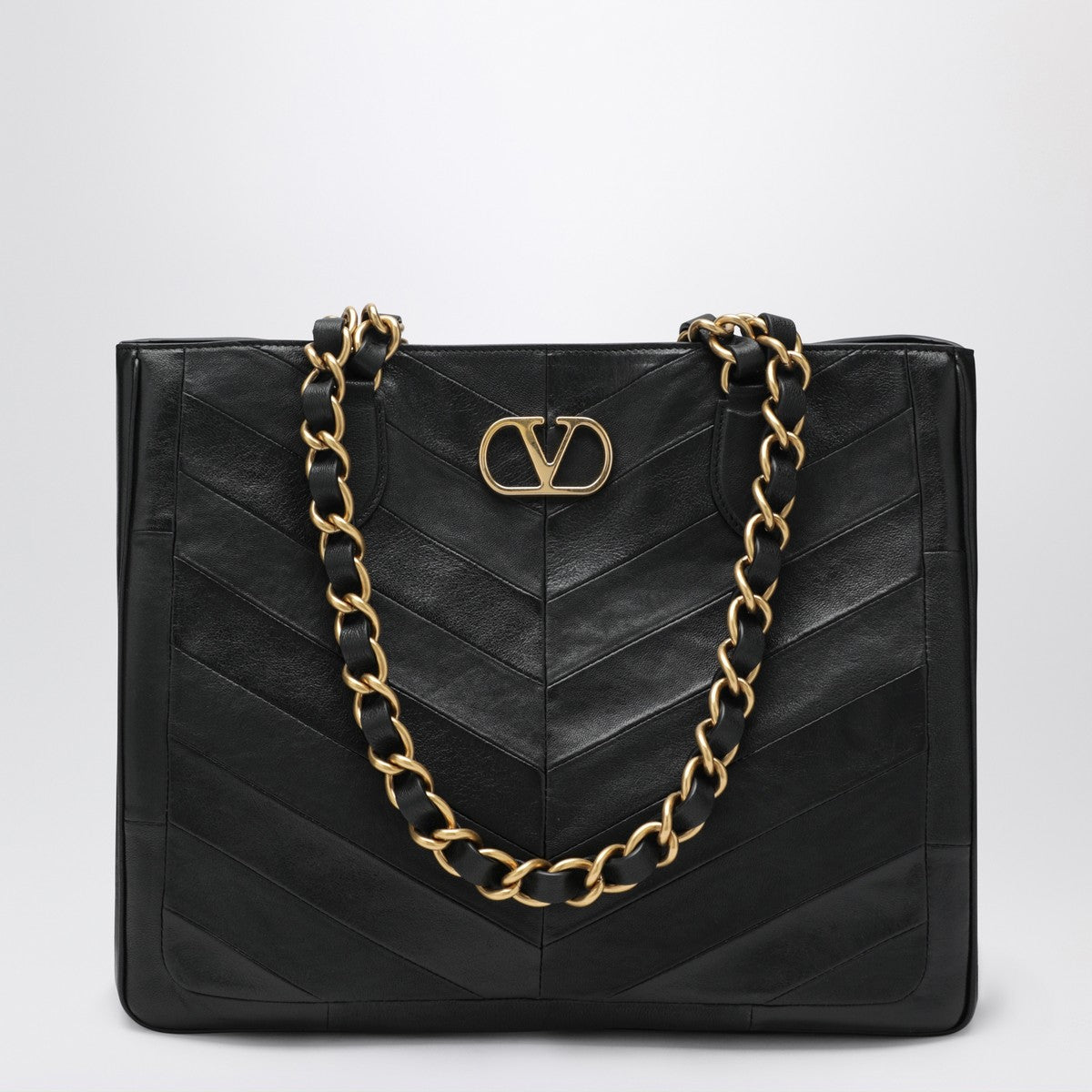Valentino Garavani Black Laseine Shopping Bag