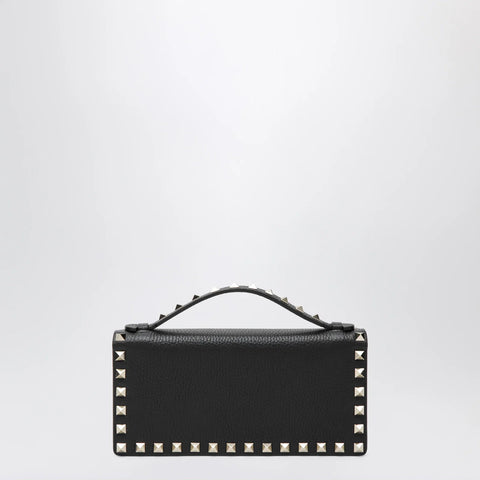 Valentino Garavani Black Rockstud Leather Wallet with Chain