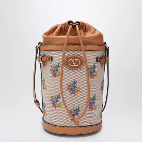 Valentino Garavani Canvas bucket bag with floral embroidery