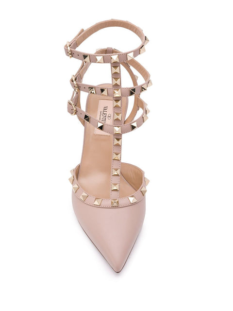 Valentino Garavani Rockstud 65mm leather ankle strap pumps.