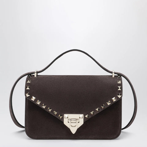 Valentino Garavani Small Rockstud crossbody bag in ebony brown suede