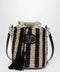 Valentino Garavani Small bucket bag in raffia with beige and black stripes