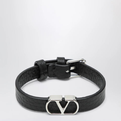 Valentino Garavani VLogo Signature bracelet in grained calfskin leather, black