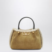 Valentino Garavani VLogo Small beige suede bag