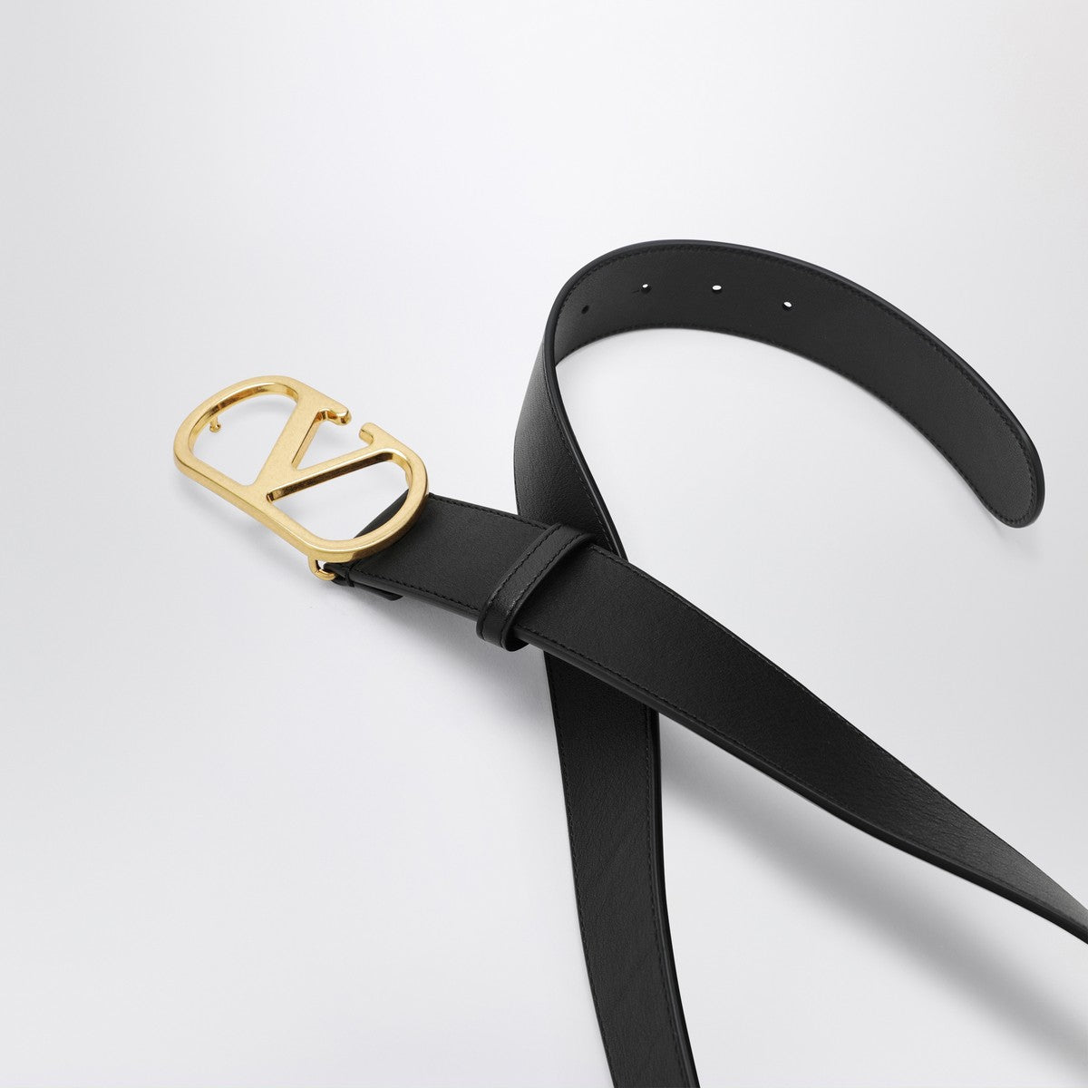 Valentino Garavani VLogo black/gold leather belt