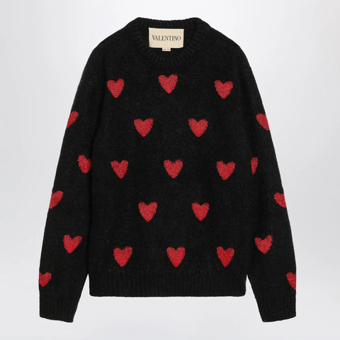 Valentino Jacquard heart pattern sweater black/red