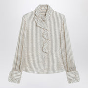 Valentino Light beige silk-blend shirt with ruffles