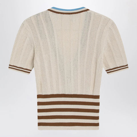 Valentino Openwork striped cotton cardigan