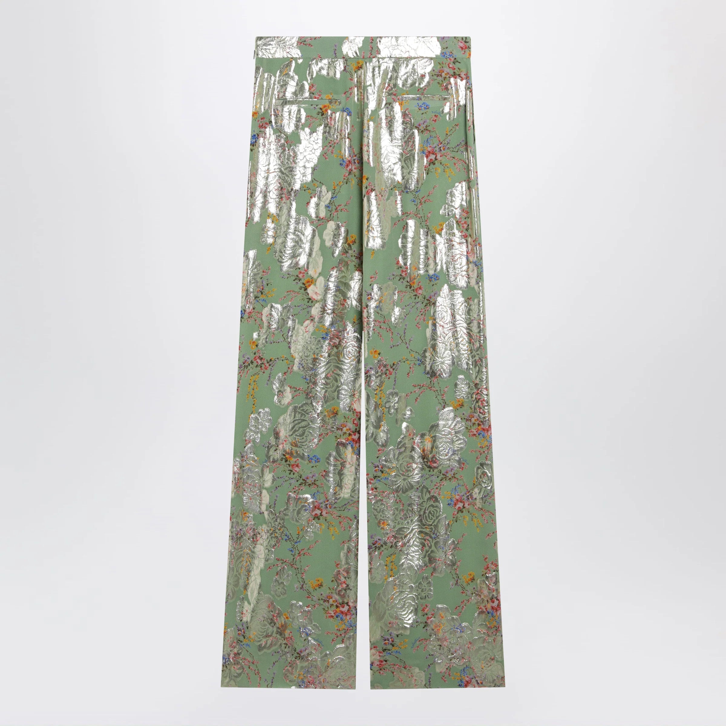 Valentino Silk trousers with all-over print in green