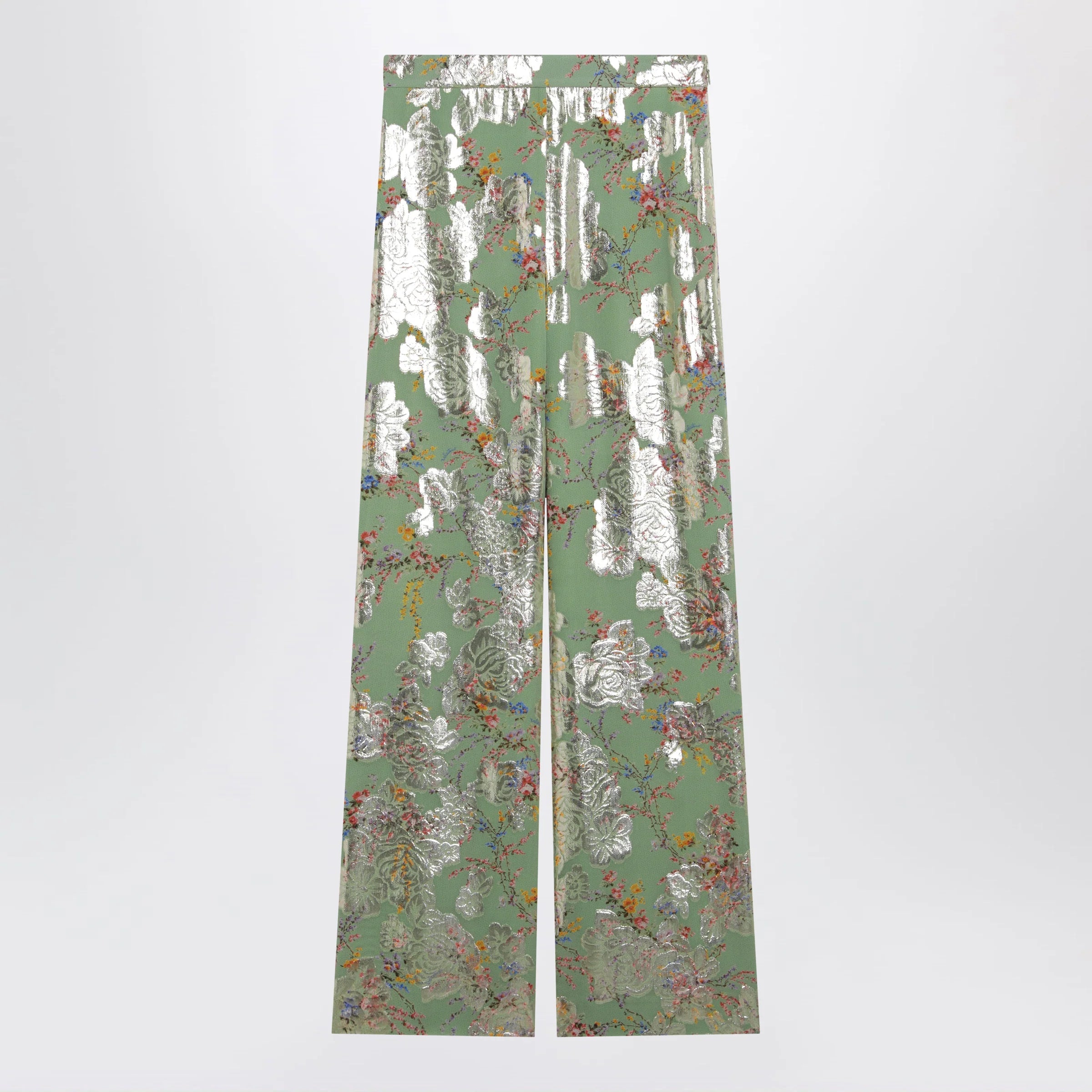 Valentino Silk trousers with all-over print in green