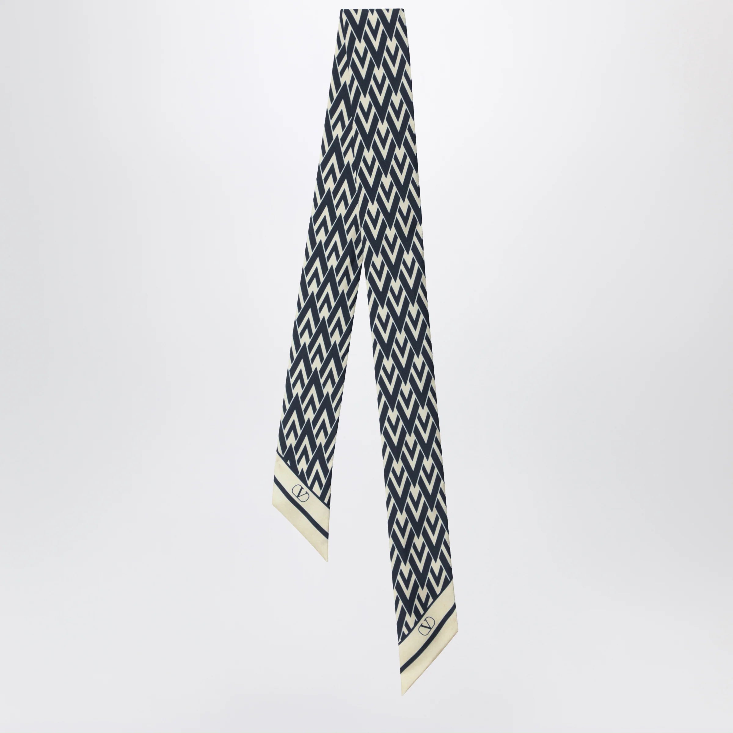 Valentino Tout La V Bandeau scarf in ivory / blue silk