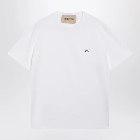 Valentino White cotton T-shirt with VLogo embroidery