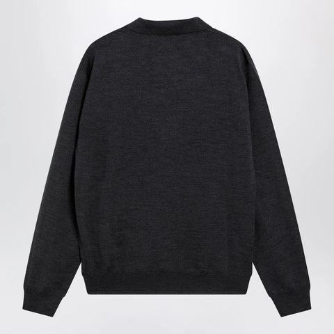 Valentino Wool polo shirt with VLogo embroidery in anthracite