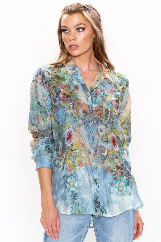 Valeria Embroidered Shirt-Shirt-Aratta-XS-Blue Wash-Urbanheer