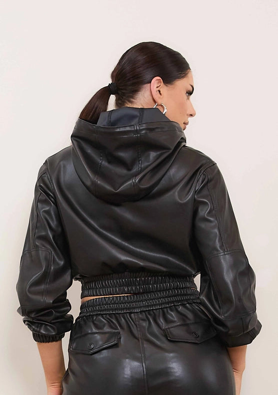 Vegan Leather Hoodie Jacket-Jacket-Vibrant M.i.U-S-Black-Urbanheer