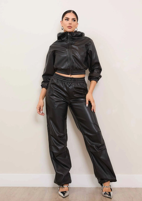 Vegan Leather Hoodie Jacket-Jacket-Vibrant M.i.U-S-Black-Urbanheer