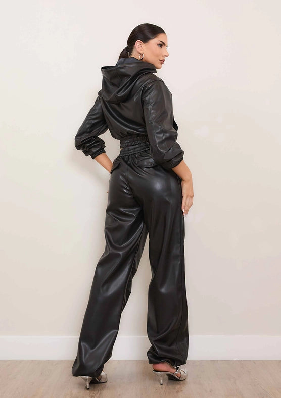 Vegan Leather Hoodie Jacket-Jacket-Vibrant M.i.U-S-Black-Urbanheer