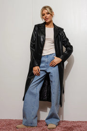 Vegan Leather Trench Coat-Coat-Pretty Garbage-S-Black-Urbanheer