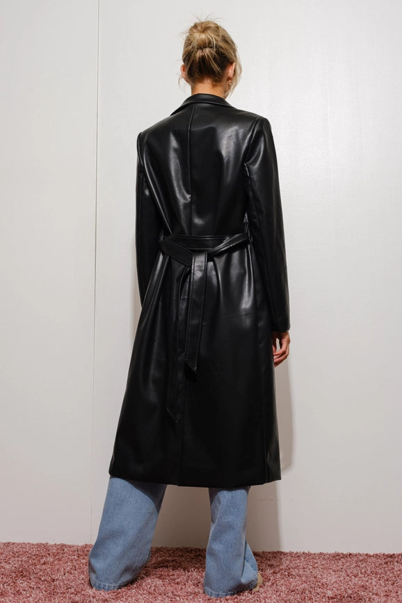 Vegan Leather Trench Coat-Coat-Pretty Garbage-S-Black-Urbanheer