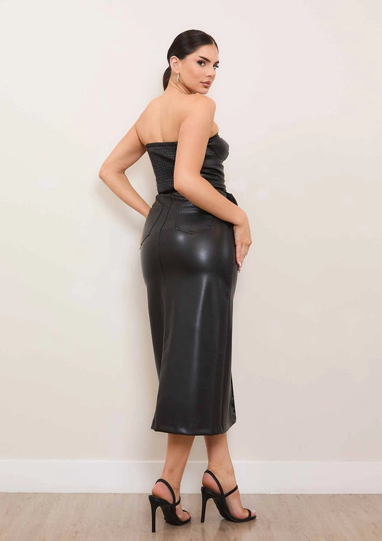 Vegan Leather Tube Top Dress-Dress-Vibrant M.i.U-S-Black-Urbanheer