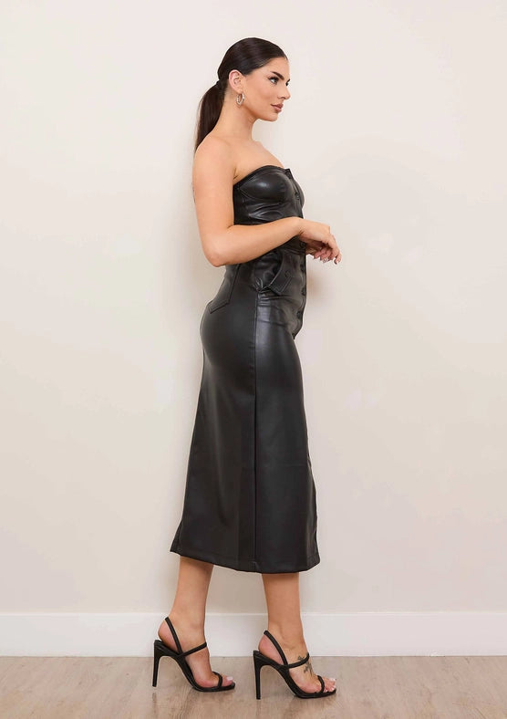 Vegan Leather Tube Top Dress-Dress-Vibrant M.i.U-S-Black-Urbanheer