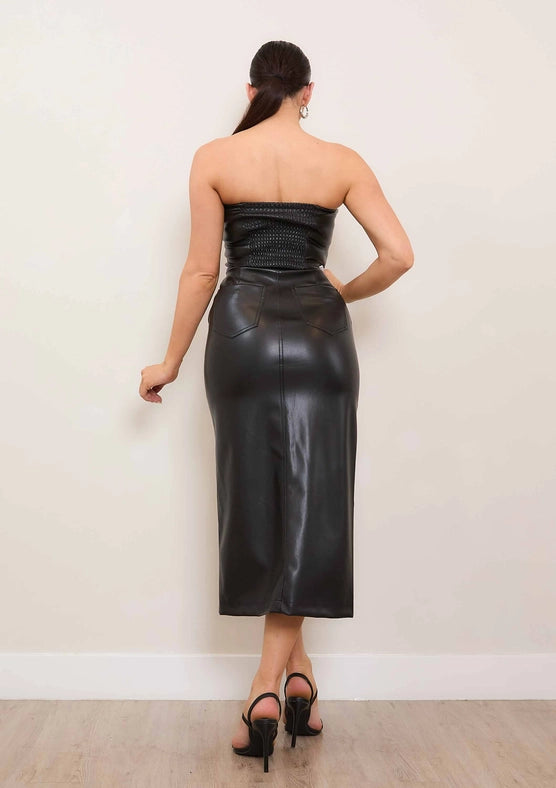 Vegan Leather Tube Top Dress-Dress-Vibrant M.i.U-S-Black-Urbanheer