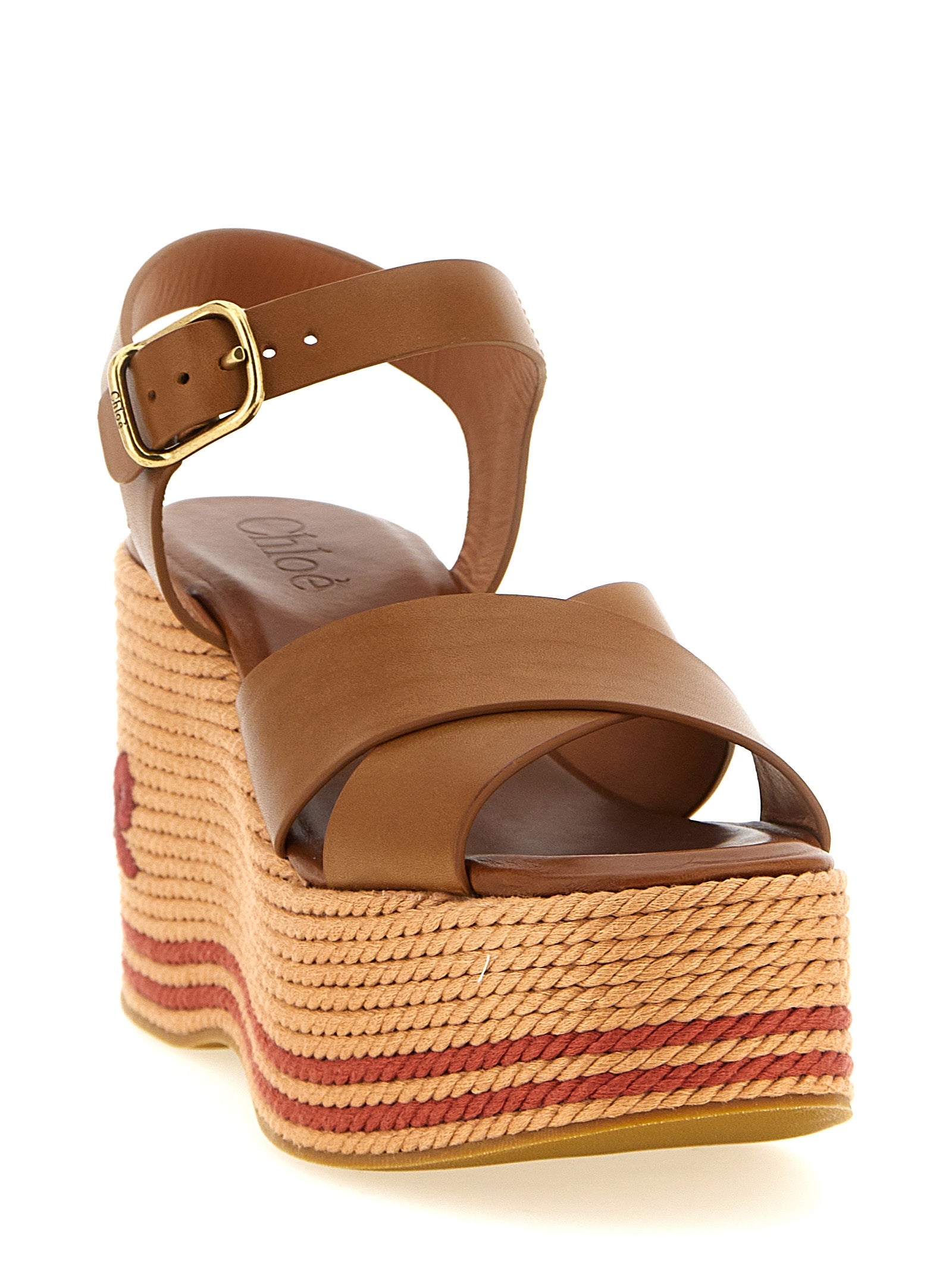 Vegetable-Tanned Calf Leather Wedge Sandals