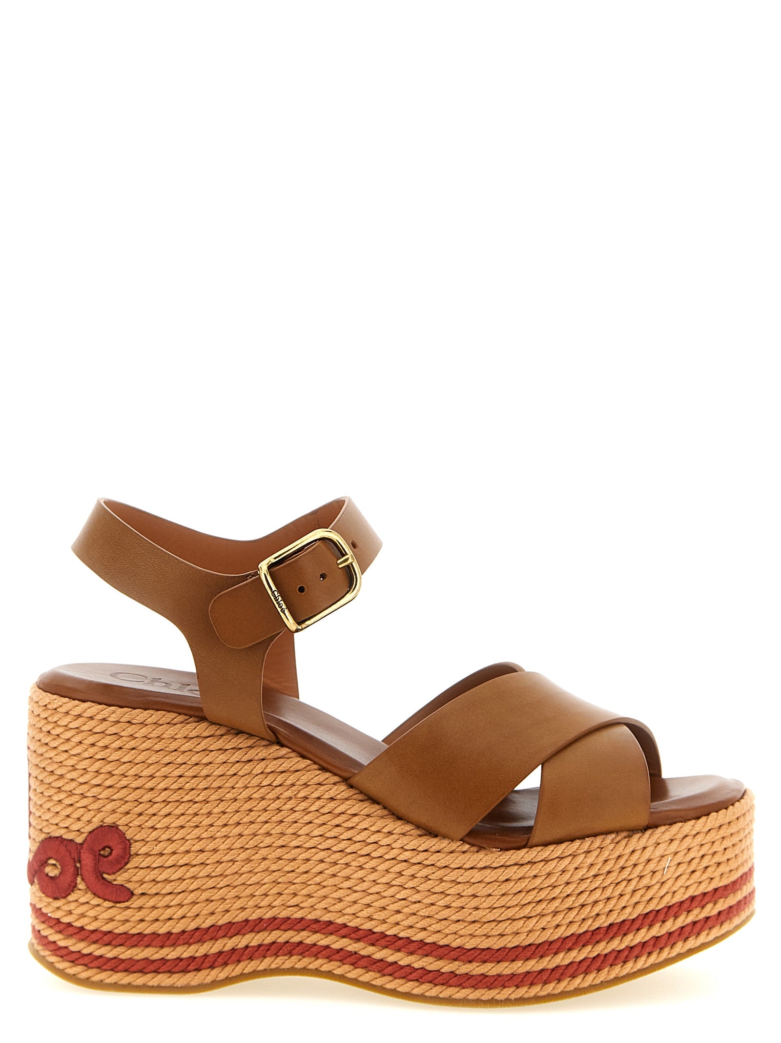 Vegetable-Tanned Calf Leather Wedge Sandals