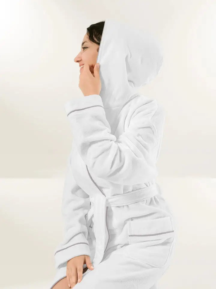 Velour White Bathrobe-Bathrobe-Globaltex Fine Linens-White-Urbanheer