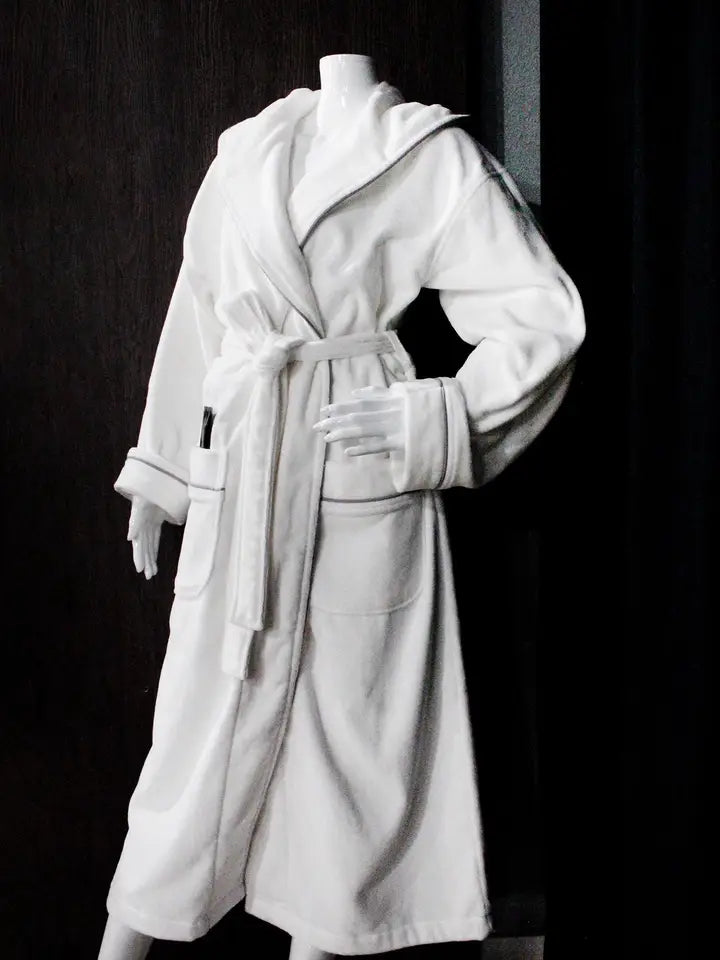Velour White Bathrobe-Bathrobe-Globaltex Fine Linens-White-Urbanheer