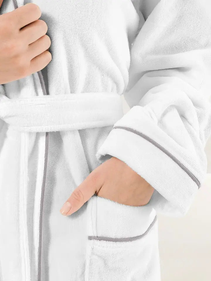 Velour White Bathrobe-Bathrobe-Globaltex Fine Linens-White-Urbanheer