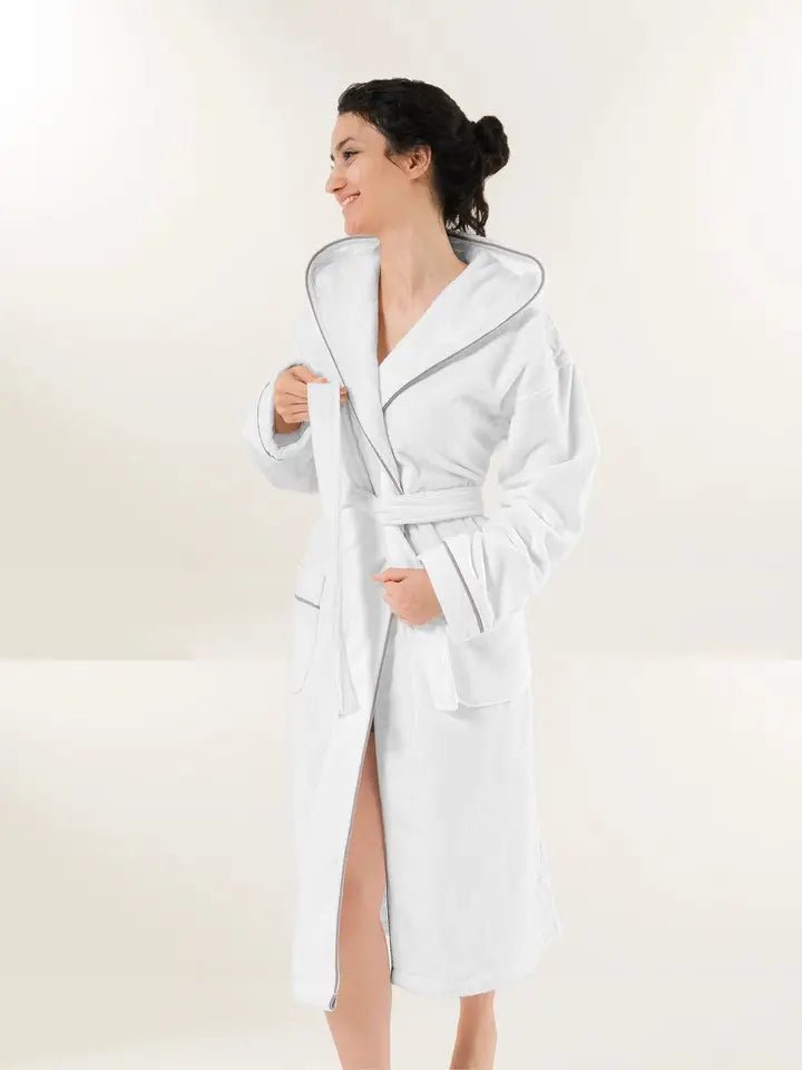 Velour White Bathrobe-Bathrobe-Globaltex Fine Linens-White-Urbanheer