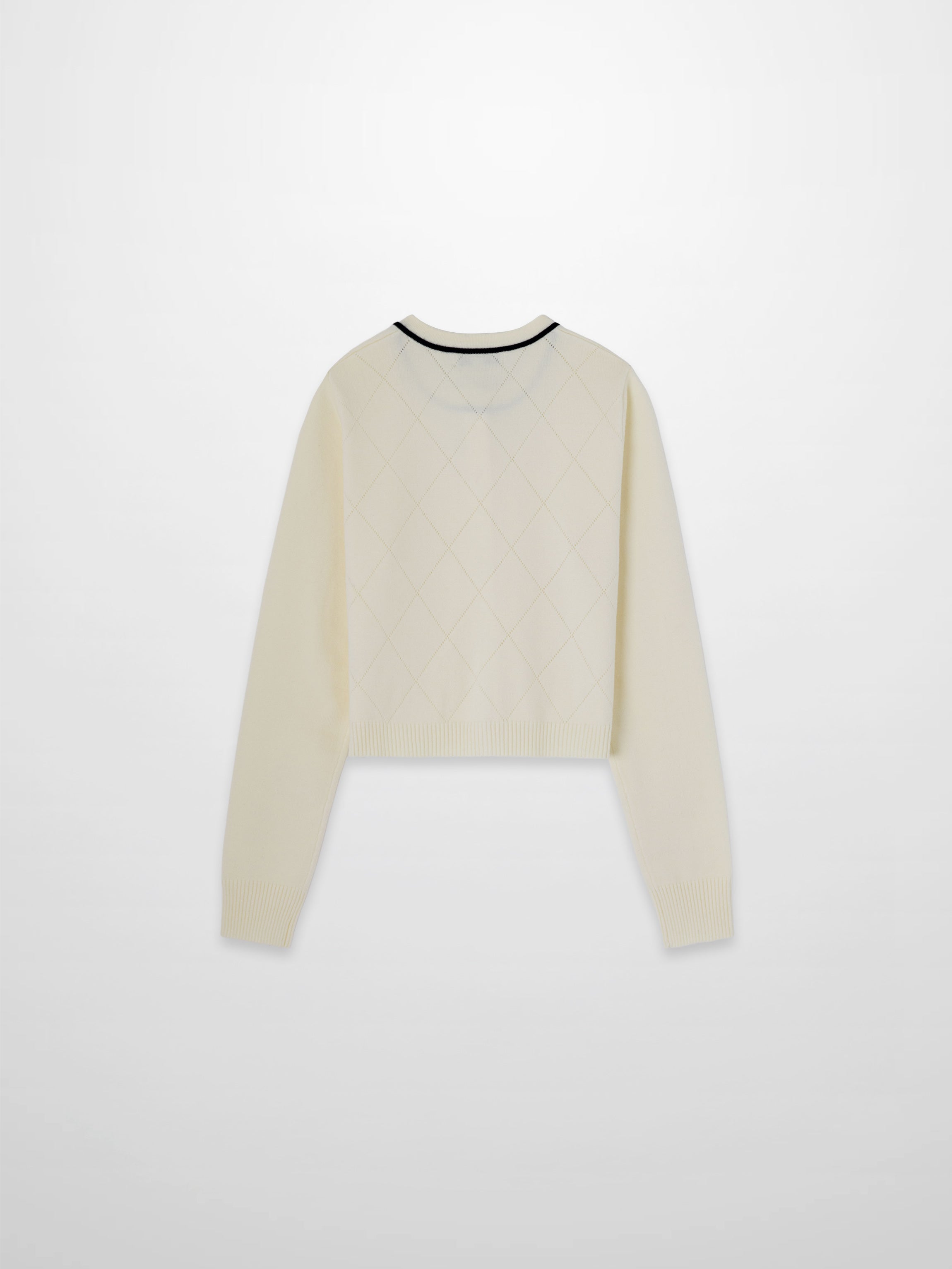 Velvet Detail Pointelle Crew Cardigan-Cream/Black-2