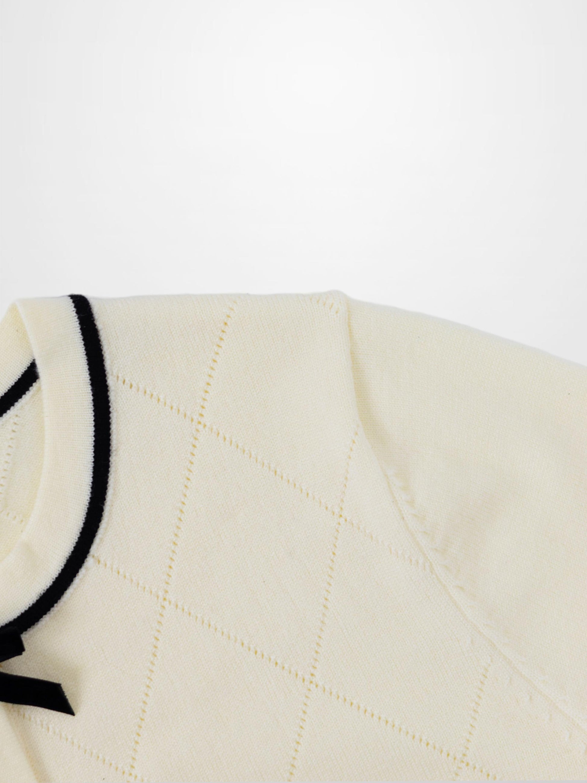 Velvet Detail Pointelle Crew Cardigan-Cream/Black-4
