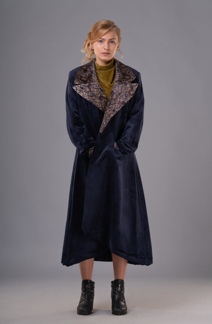 Velvet Double Breasted Coat-Coat-AAMOGH-XS-Blue-Urbanheer
