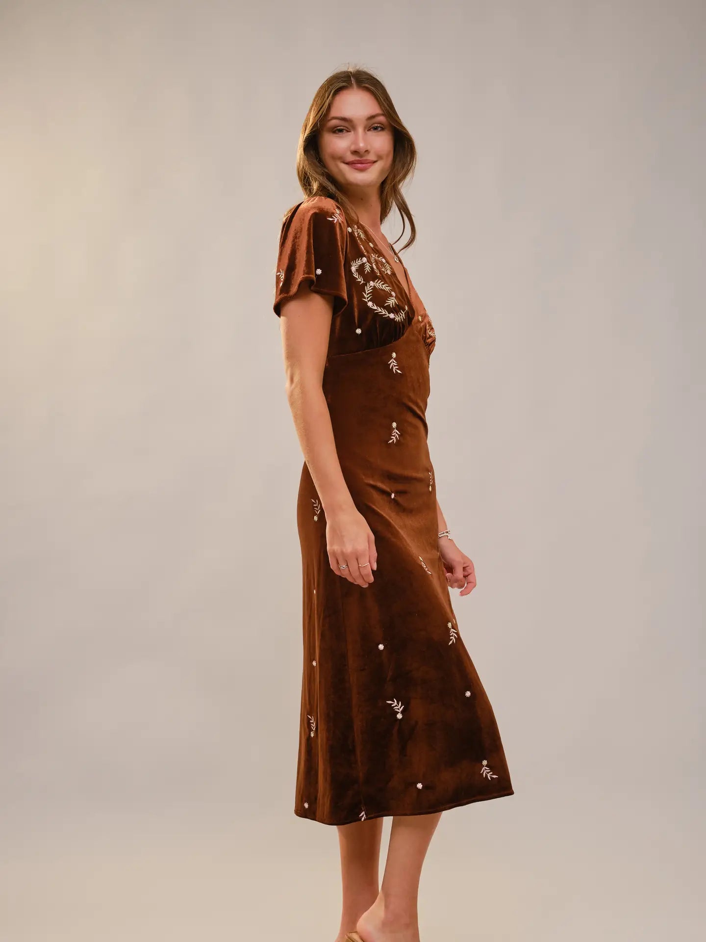 Velvet Embroidered Midi Dress