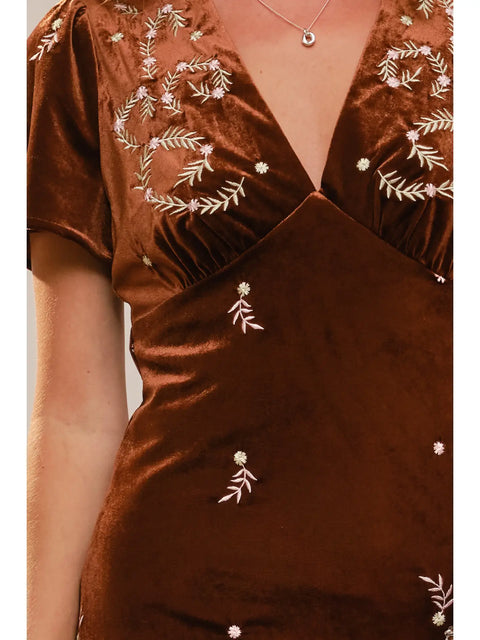 Velvet Embroidered Midi Dress