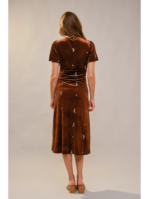 Velvet Embroidered Midi Dress