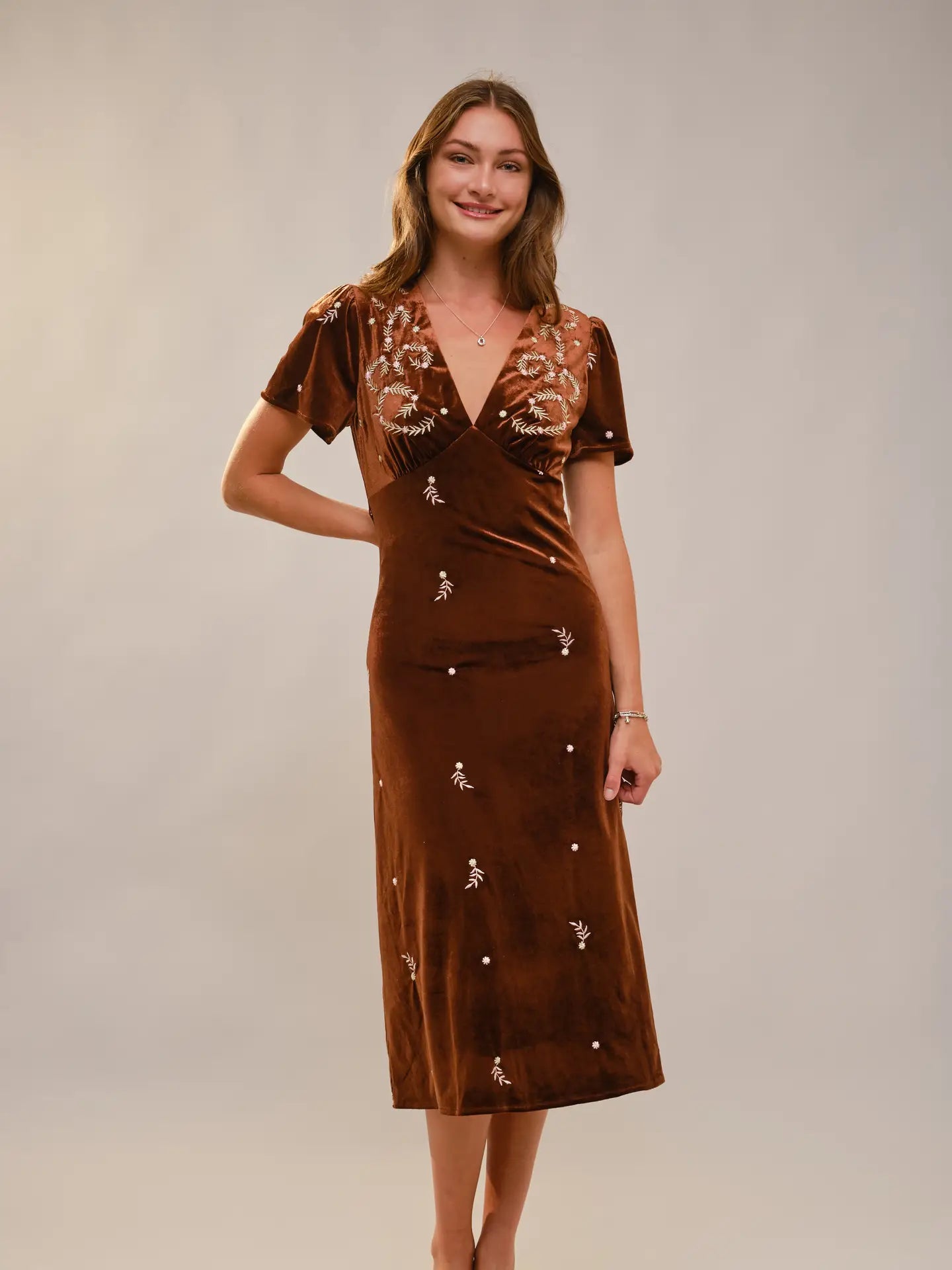 Velvet Embroidered Midi Dress