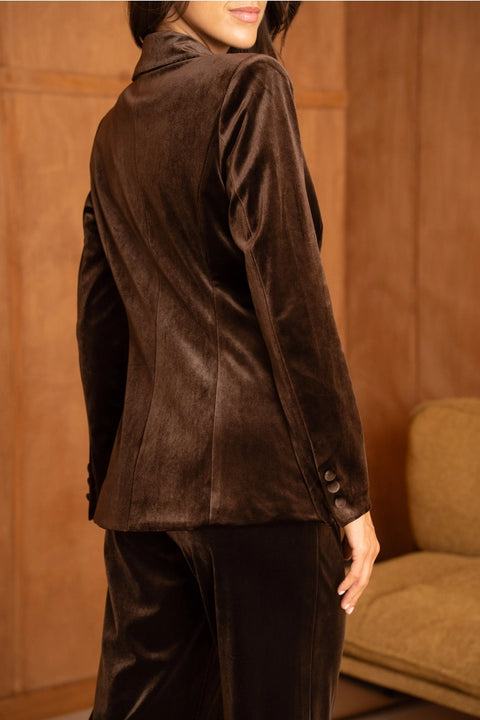Velvet Fitted Velvet Blazer with Visible Stitching At the Collar