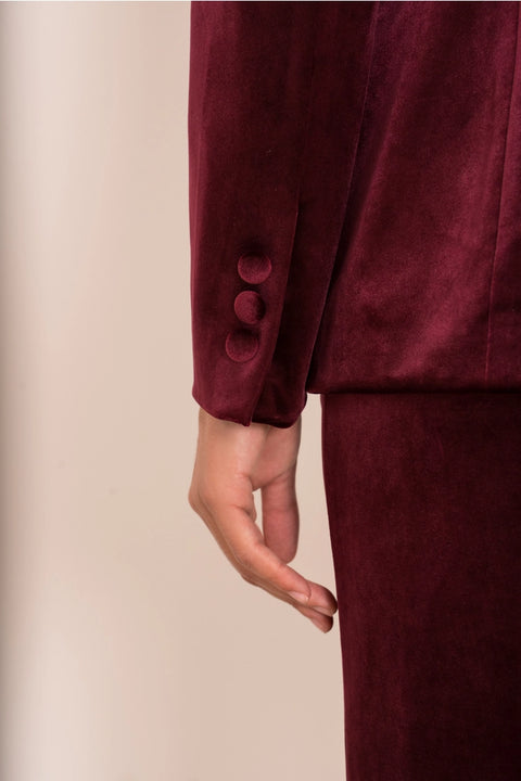 Velvet Fitted Velvet Tuxedo Blazer with Satin Lapel