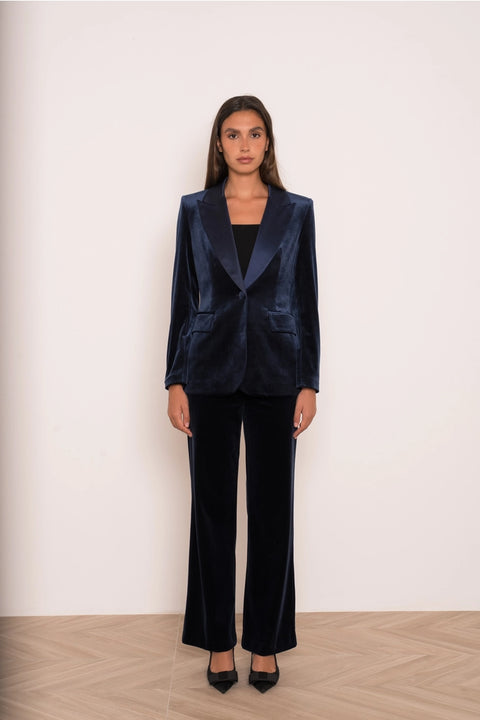 Velvet Fitted Velvet Tuxedo Blazer with Satin Lapel