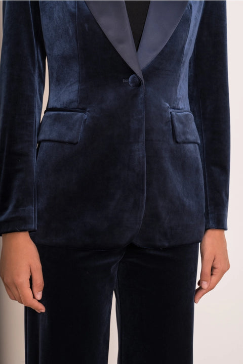 Velvet Fitted Velvet Tuxedo Blazer with Satin Lapel