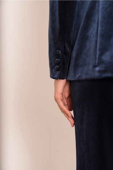 Velvet Fitted Velvet Tuxedo Blazer with Satin Lapel