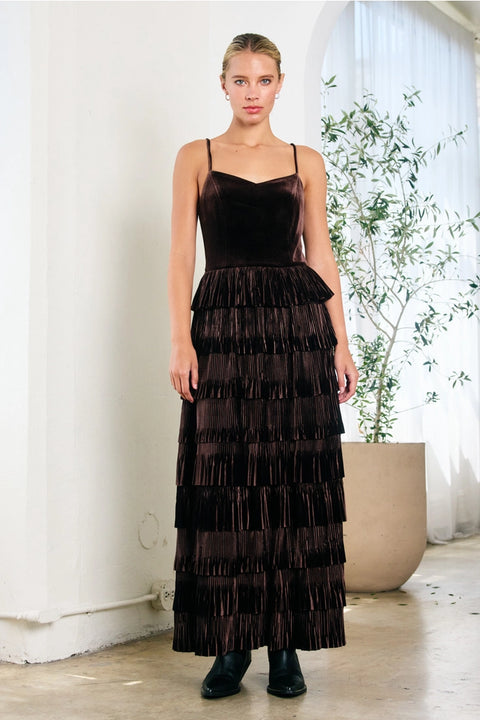 Velvet Pleated Tier Dress