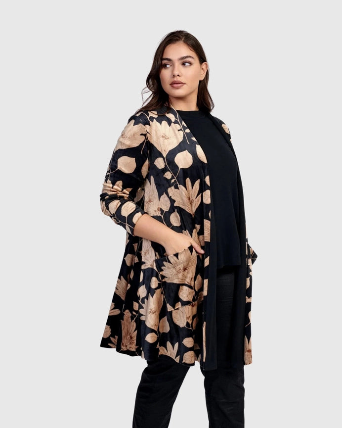 Velvet Smoking Jacket, Floral-Jacket-Alembika-US 4-6-Floral-Urbanheer