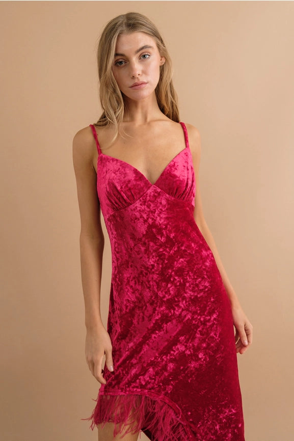 Velvet Sweetheart Asymmetrical Feather Hem Dress-Dress-Blue B-S-RED-Urbanheer