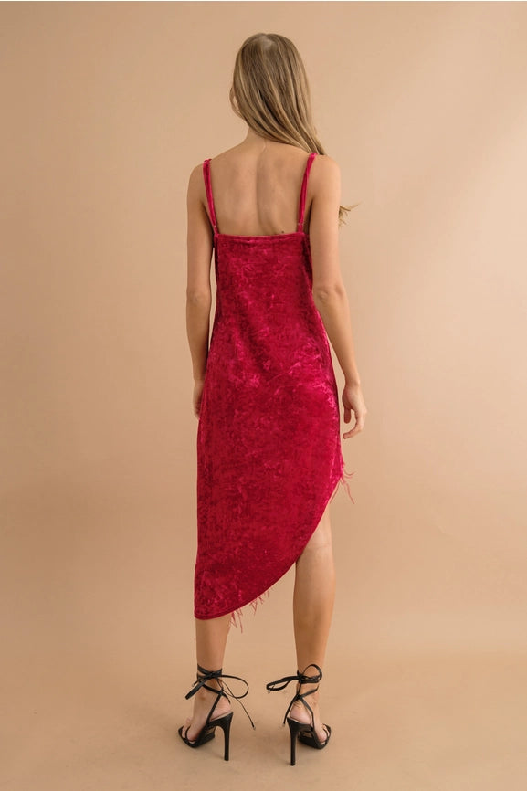 Velvet Sweetheart Asymmetrical Feather Hem Dress-Dress-Blue B-S-RED-Urbanheer