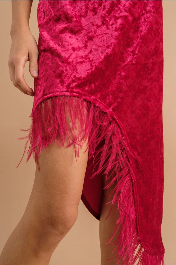 Velvet Sweetheart Asymmetrical Feather Hem Dress-Dress-Blue B-S-RED-Urbanheer